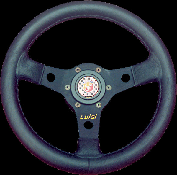 Volante Fiat 500 Fiat 126 Abarth in pelle nera a calice con razze nere  completo di mozzo e pulsante clacson Abarth.