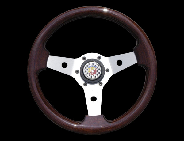 Fiat 500 Abarth mahogany wood steering wheel with hub (satined spokes).