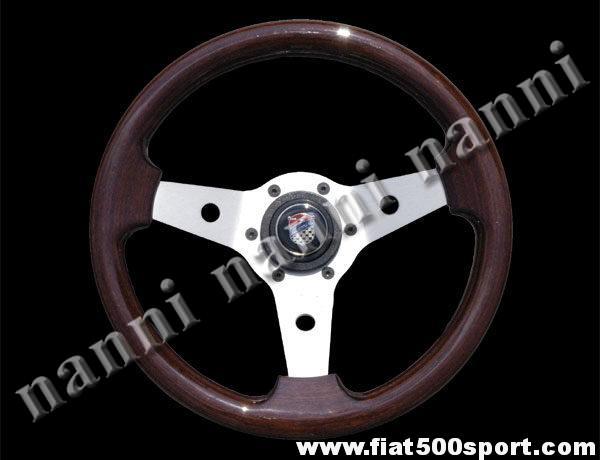 Volante Fiat 500 Fiat 126 Giannini con razze satinate a calice, ergonomico,  completo di mozzo e pulsante clacson Giannini.